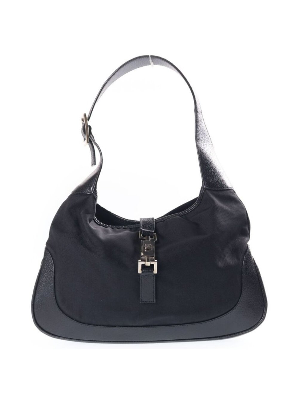 Gucci Jackie Bag Handbag Black Nylon Leather Silver